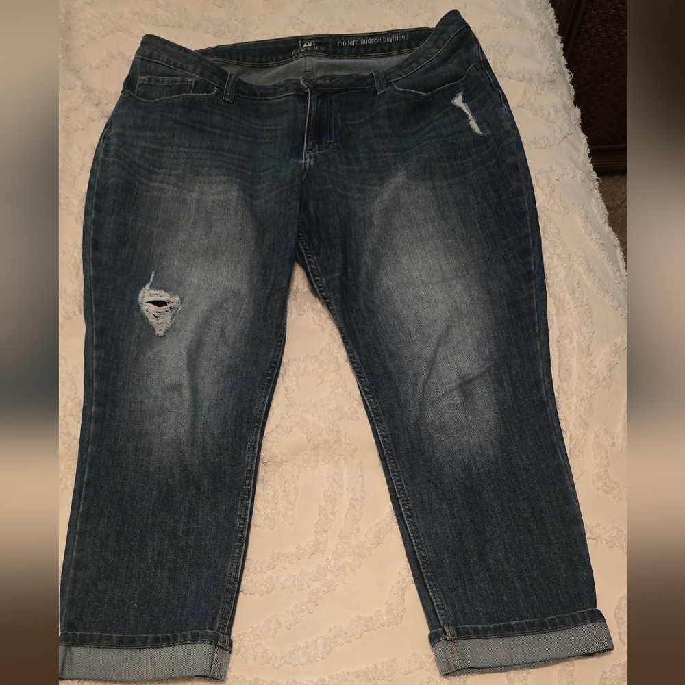 Lee Women’s Boyfriend Dark Wash Distressed Jeans, Size 16 (315)